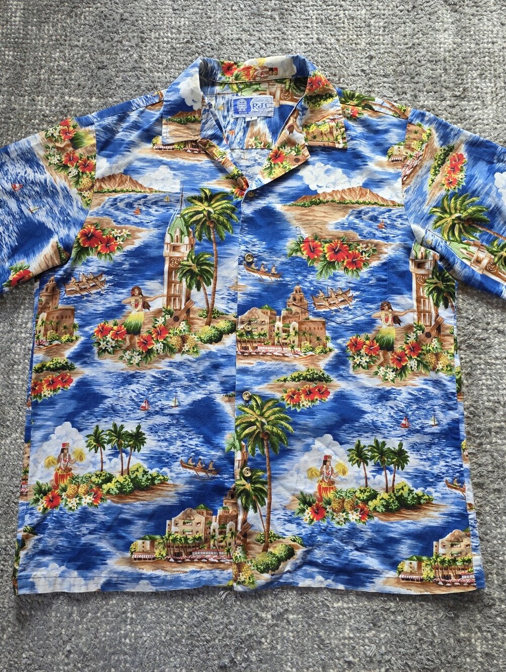RJC LTD Hawaiian Shirt Mens Large Made in Hawaii Blue Island Aloha Camp